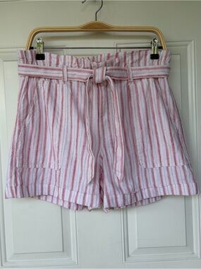 •LOFT• Linen Blend Striped Paperbag Waist Shorts – Size Medium